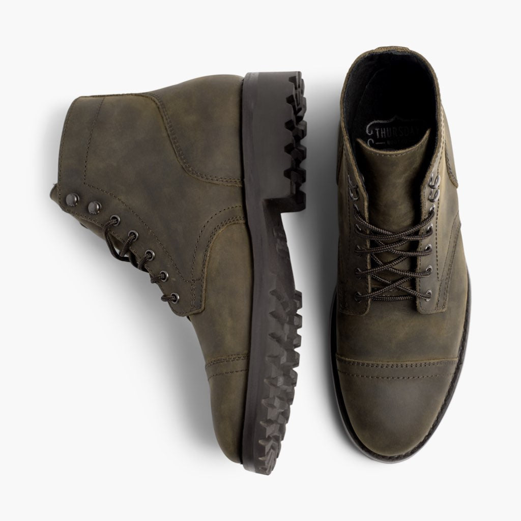 Captain StormKing® Dark Olive Matte Nahkasaappaat Miehille - Vahvistettu kantapää ja tarkat kaksoisompeleet
