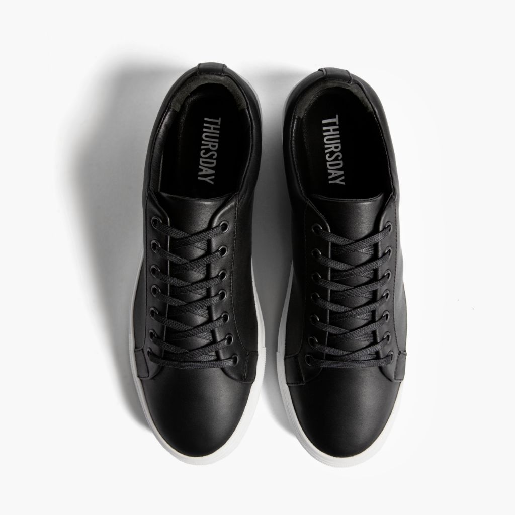 Premier Low Top Musta Nahkatennarit Miehille For Men - Vahvistettu kantapää ja tarkat kaksoisompeleet