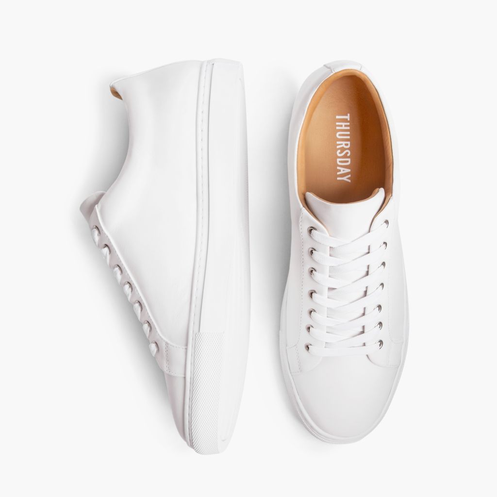 Premier Low Top White Nahkatennarit Miehille For Men - Vahvistettu kantapää ja tarkat kaksoisompeleet