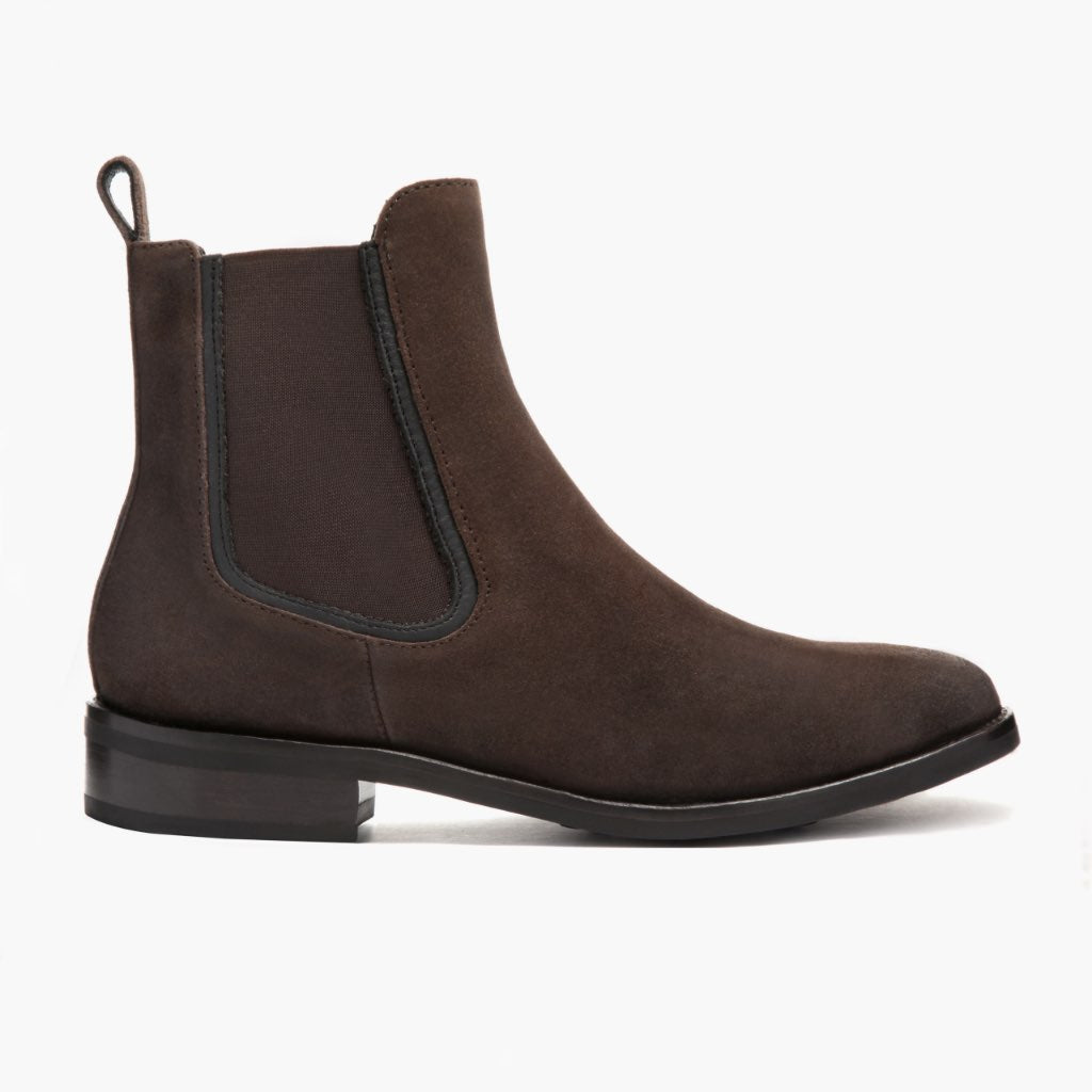 Duchess Dark Ruskea Suede Nahkasaappaat Naisille in Dark Brown Goatskin Suede - Sivunäkymä | Osta verkosta