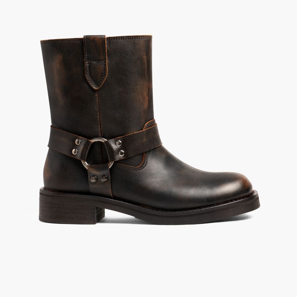 Outlaw Vintage Ruskea Nahkasaappaat Naisille in Vintage Brown Full-Grain Leather - Sivunäkymä | Osta verkosta