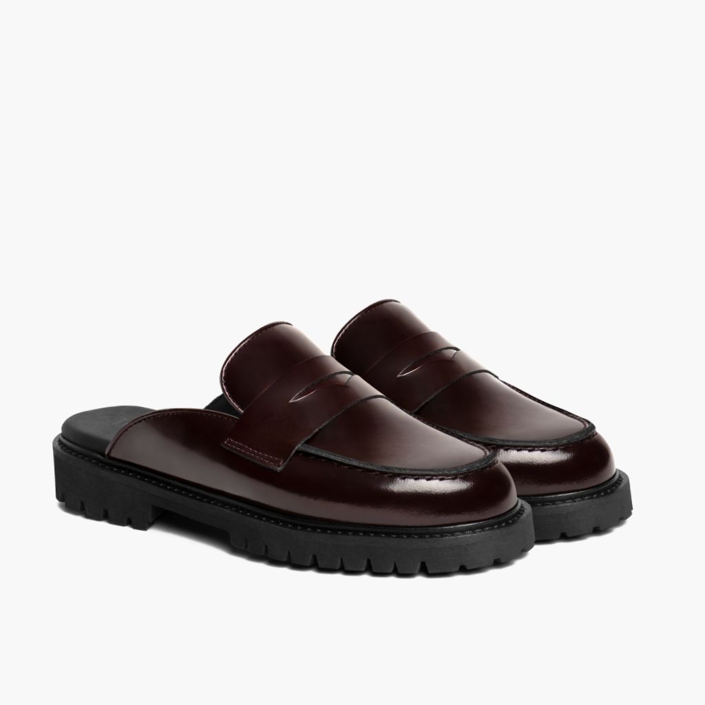 Penny Mule Viininpunainen Nahkasaappaat Naisille in Burgundy Full-Grain Leather - Sivunäkymä | Osta verkosta