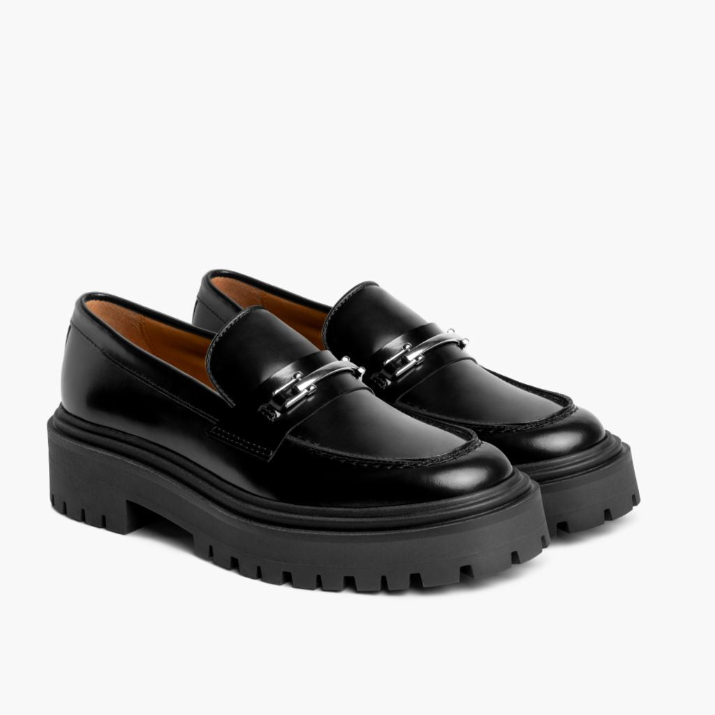 Penny Platform Musta & Silver Nahkaloaferit Naisille mustaa aitoa naudanahkaa - Sivunäkymä | Osta verkosta