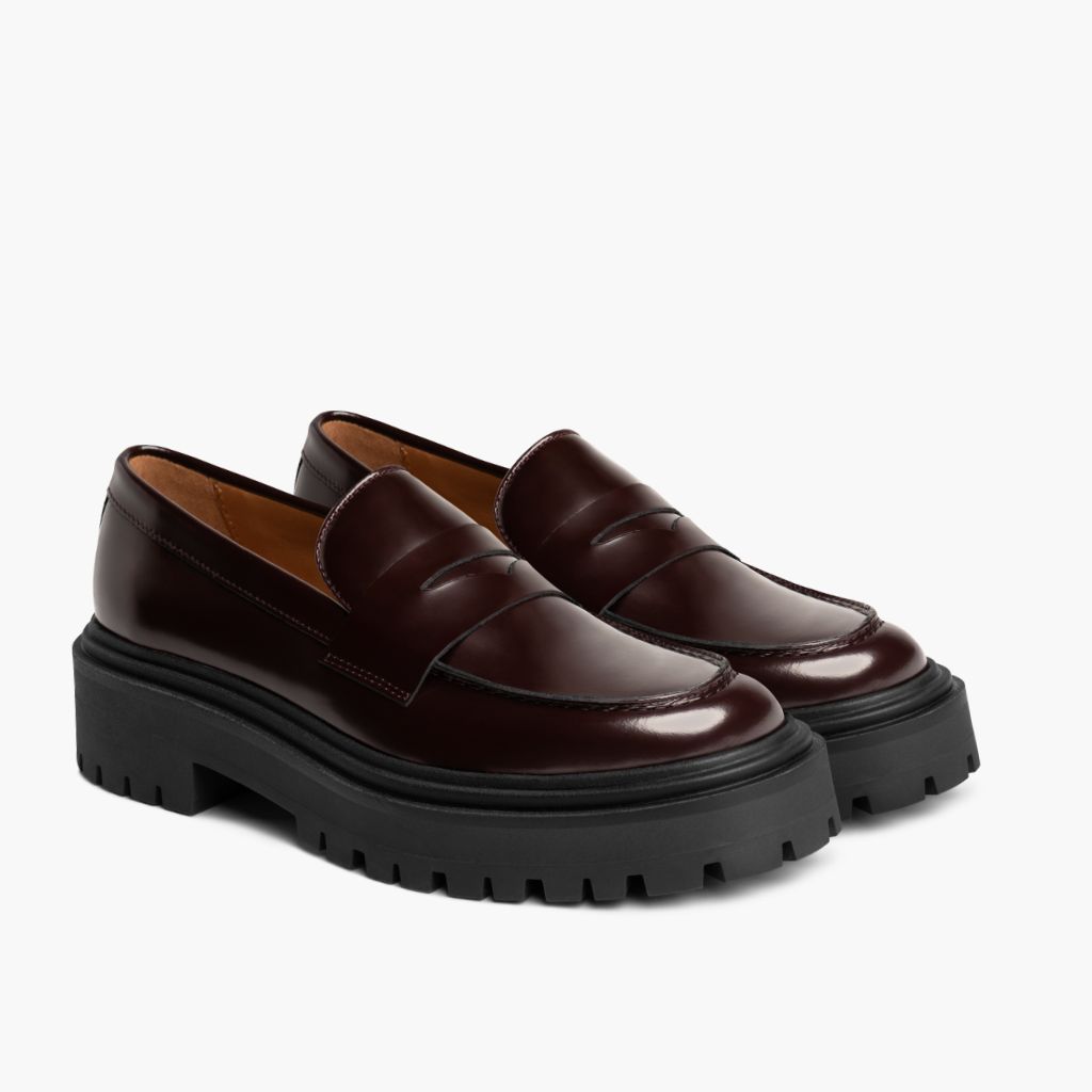 Penny Platform Viininpunainen Nahkasaappaat Naisille in Burgundy Full-Grain Leather - Sivunäkymä | Osta verkosta