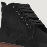 High-Traction Rubber Outsole & Lug Tread Pattern on Carnell Moc Toe Black Suede Boots