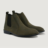Clarkson Chelsea Olive Pullup Leather Boots - StudGuard in Olive Full-Grain Leather - Lateral Side Profile View | Buy Online