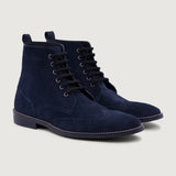 Duster Brogues Blue Suede Leather Boots StudGuard For Men in Blue Goatskin Suede - Front Profile View & Tailored Silhouette | Buy Online