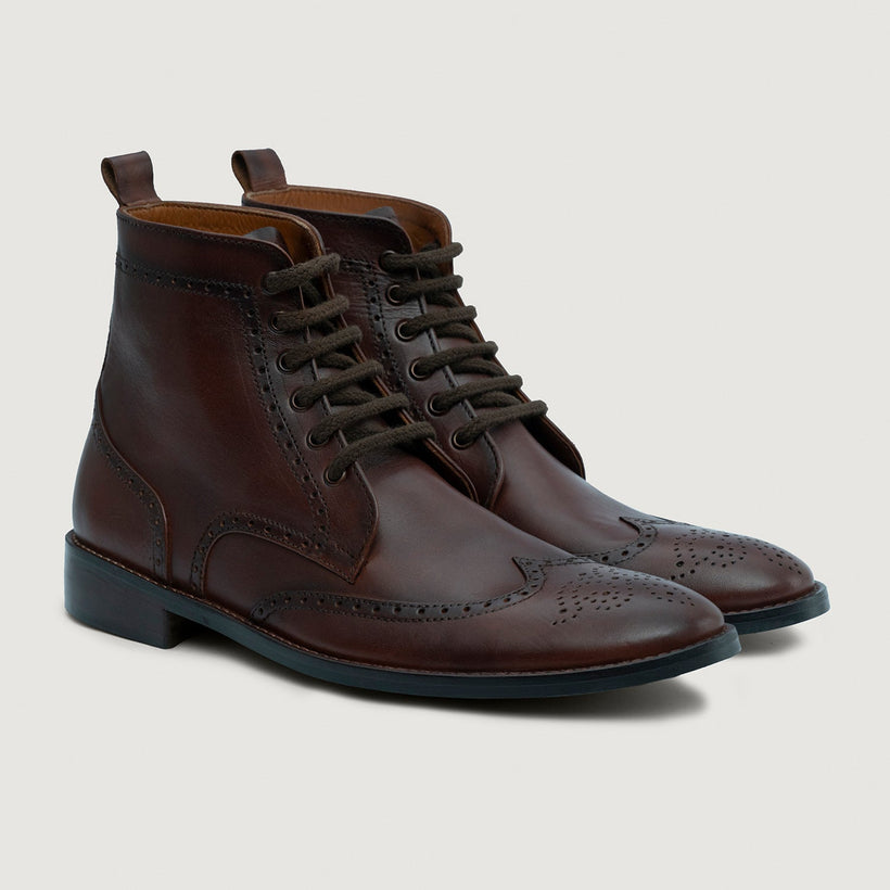 Duster Brogues Derby Ruskea Burnished Leather Boots - StudGuard Miehille
