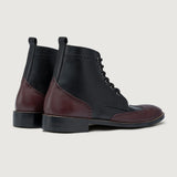 Duster Brogues Derby Maroon Black Leather Boots StudGuard For Men - Lateral Side Profile View Showing Sleeve Cut & Athletic Taper Fit