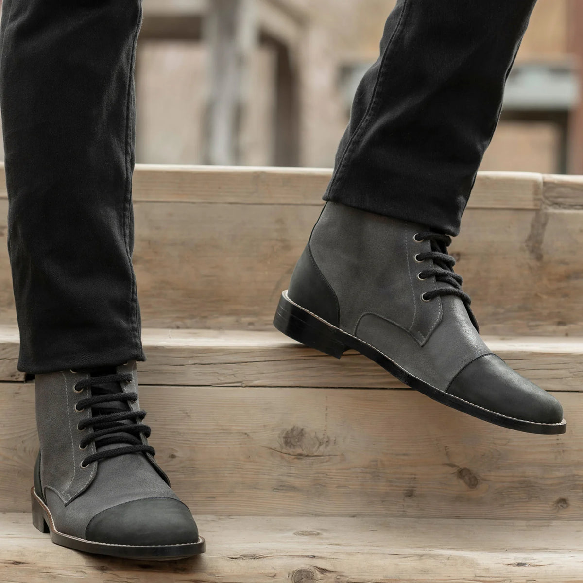 Orlaven Knight Derby Grey & Musta Nahkasaappaat - StudGuard Miehille footwear image 9