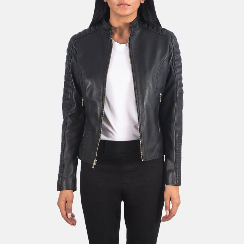 Adalyn Quilted Musta Nahkainen Biker-takki Naisille
