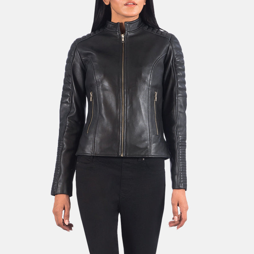 Adalyn Quilted Musta Nahkainen Biker-takki Naisille