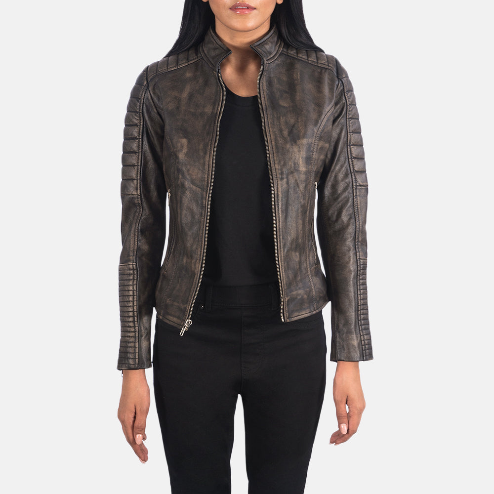 
Adalyn Tepattu Distressed Ruskea Nahkainen Biker-takki Naisille in Distressed Brown Goatskin Leather - Edestä ja räätälöity siluetti | Osta verkosta