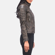 
Distressed Brown Goatskin Leather Biker Jacket - Takaa istuvilla olkapäillä ja siistillä helmalla