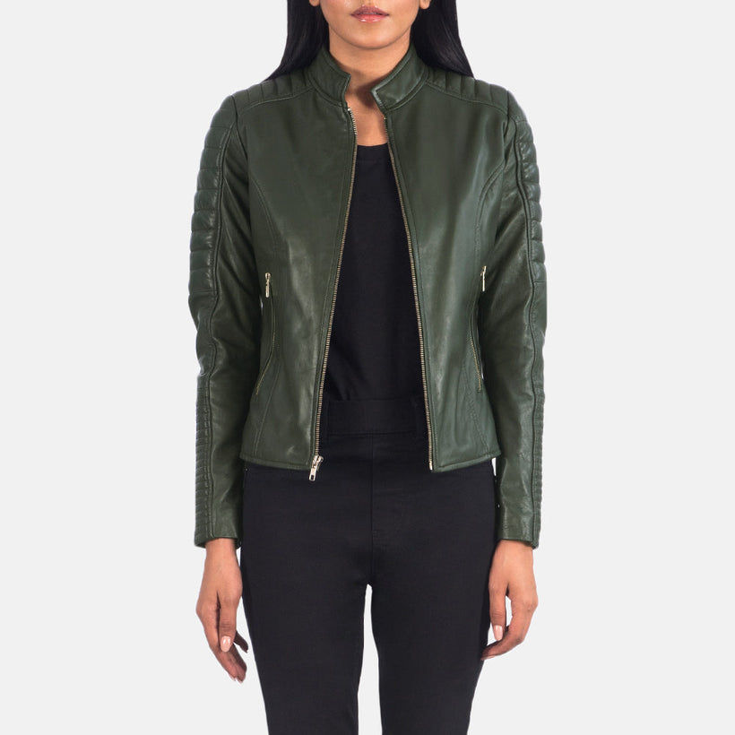 Adalyn Quilted Green Nahkainen Biker-takki Naisille
