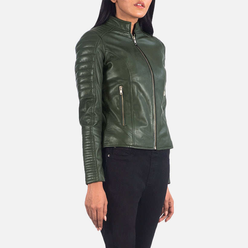 Adalyn Quilted Green Nahkainen Biker-takki Naisille
