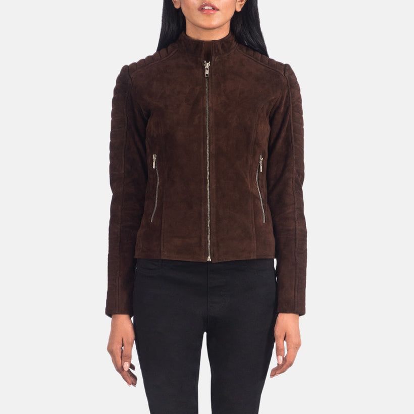Adalyn Quilted Mocha Suede Nahkainen Biker-takki Naisille
