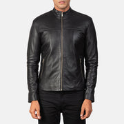 Men's Adornica Musta Nahkainen Biker-takki Miehille - Lateral Side Profile View Showing Sleeve Cut &amp; Athletic Taper Fit