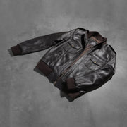 Styled Fit Perspective of Men's Agent Shadow Ruskea Nahkainen Pommitakki Miehille on Model - Natural Daylight Drape
