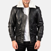 
Airin G-1 Black & White Leather Bomber Jacket in Black Sheepskin Leather - Edestä ja räätälöity siluetti | Osta verkosta