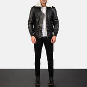 
Airin G-1 Black & White Leather Bomber Jacket - Sivuprofiili ergonomisella hihanleikkauksella