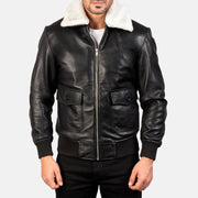 
Yksityiskohtainen lähikuva of Shirt with Removable Fur & Zipper Hardware on Airin G-1 Black & White Leather Bomber Jacket