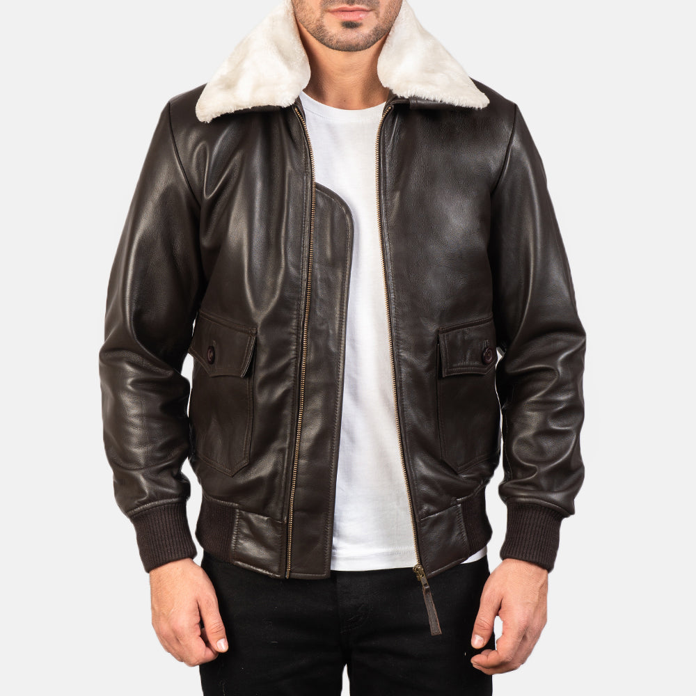 
Airin G-1 Ruskea Nahkainen Pommitakki Miehille in Brown Sheepskin Leather - Edestä ja räätälöity siluetti | Osta verkosta