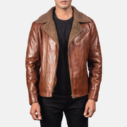 Men's Alberto Shearling Ruskea Nahkatakki Miehille in Brown Sheepskin Leather - Front Profile View &amp; Tailored Silhouette | Buy Online