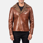 Men's Alberto Shearling Ruskea Nahkatakki Miehille - Lateral Side Profile View Showing Sleeve Cut &amp; Athletic Taper Fit