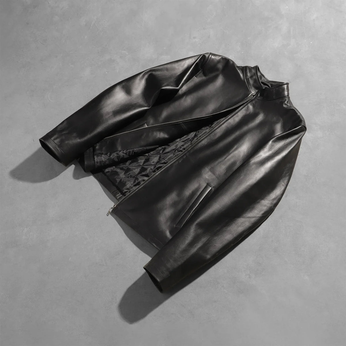 
Open Hem & Hem Craftsmanship Construction Detail on Alex Black Leather Biker Jacket