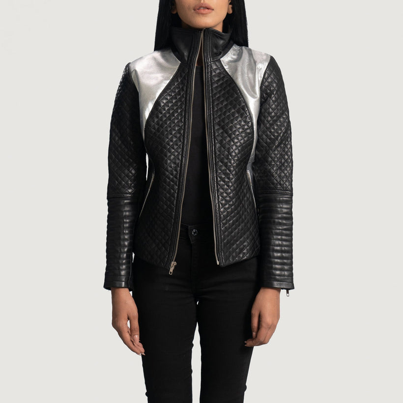 Alia Metallic Musta Nahkainen Biker-takki Naisille