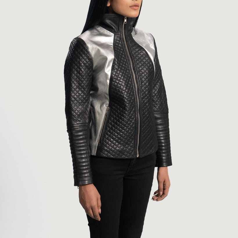 Alia Metallic Musta Nahkainen Biker-takki Naisille