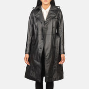 
Alice Black Double Breasted Leather Coat - Sivuprofiili ergonomisella hihanleikkauksella