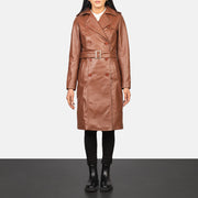 Women's Alice Ruskea Double Breasted Nahkatakki Pitkä Naisille in Black Cowhide Leather - Front Profile View &amp; Tailored Silhouette | Buy Online