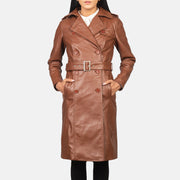 Women's Alice Ruskea Double Breasted Nahkatakki Pitkä Naisille - Lateral Side Profile View Showing Sleeve Cut &amp; Athletic Taper Fit