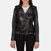 Women's Alison Musta Nahkainen Biker-takki Naisille in Black Cowhide Leather - Front Profile View &amp; Tailored Silhouette | Buy Online