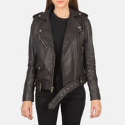 Women's Alison Ruskea Nahkainen Biker-takki Naisille in Brown Sheepskin Leather - Front Profile View &amp; Tailored Silhouette | Buy Online
