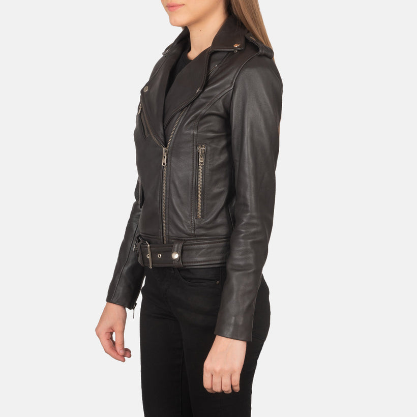 Alison Ruskea Nahkainen Biker-takki Naisille