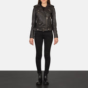 Women's Alison Ruskea Nahkainen Biker-takki Naisille - Lateral Side Profile View Showing Sleeve Cut &amp; Athletic Taper Fit