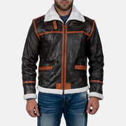 Men's Alpine Ruskea Fur Nahkatakki Miehille in Distressed Brown Goatskin Leather - Front Profile View &amp; Tailored Silhouette | Buy Online