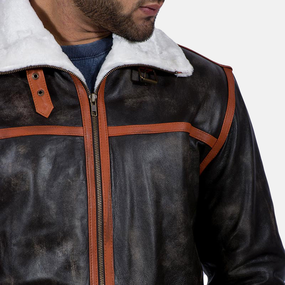 Men's Alpine Ruskea Fur Nahkatakki Miehille - Lateral Side Profile View Showing Sleeve Cut &amp; Athletic Taper Fit