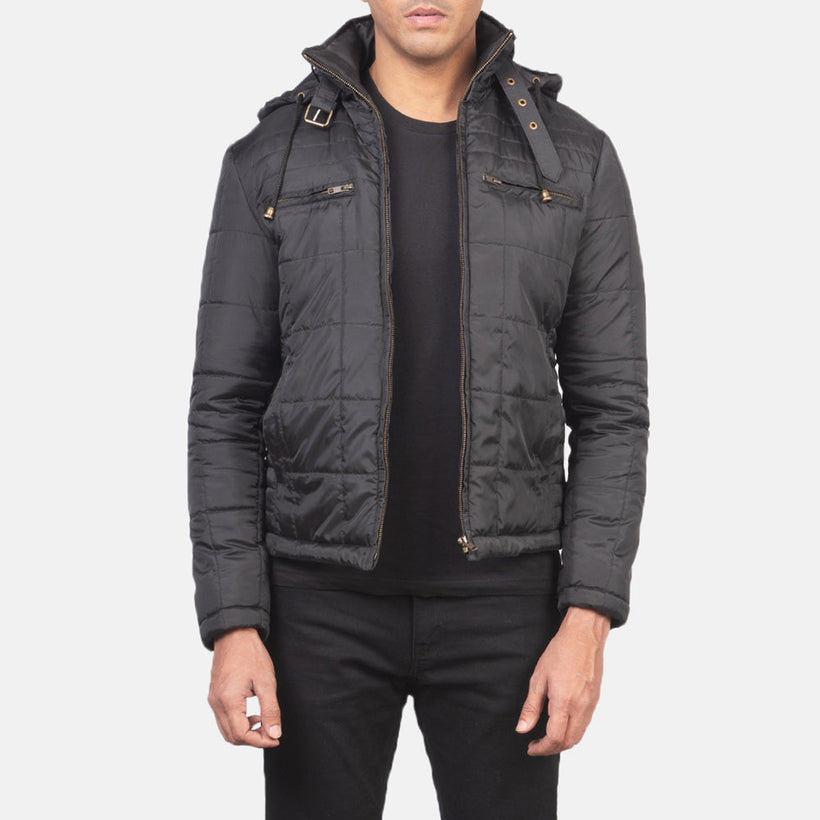 Alps Quilted Musta Hooded Windbreaker Nahkatakki Miehille