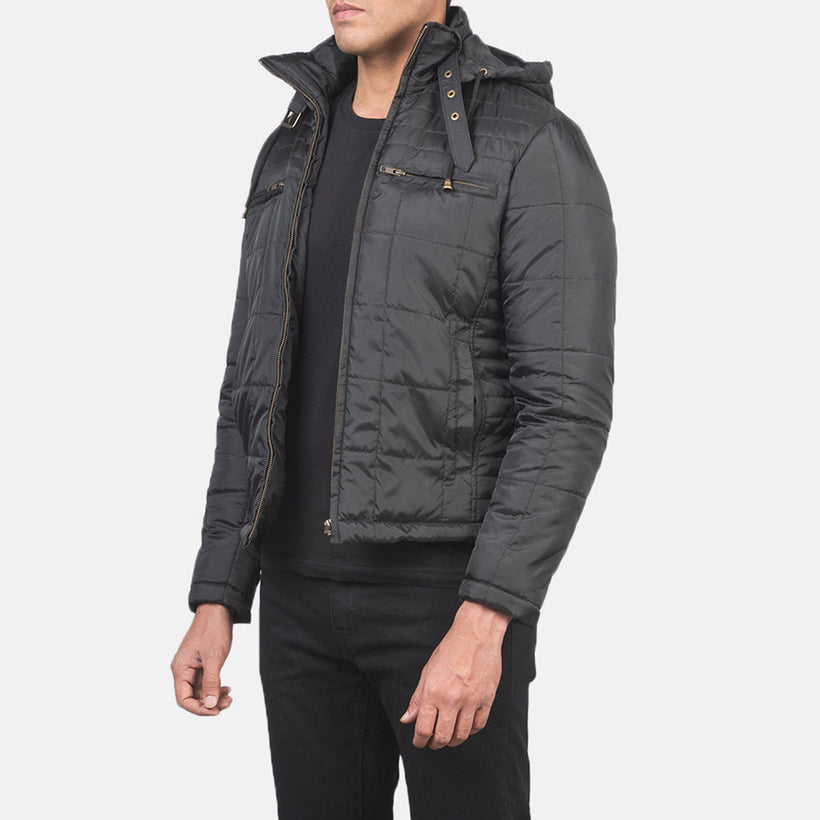 Alps Quilted Musta Hooded Windbreaker Nahkatakki Miehille