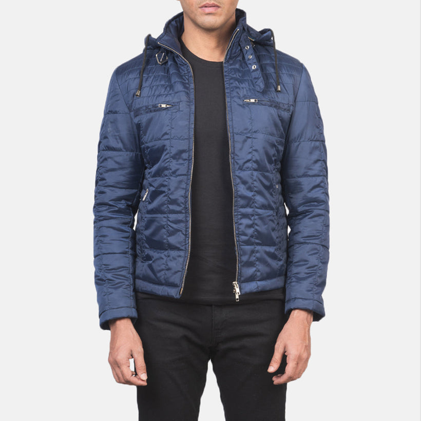 Alps Quilted Blue Hooded Windbreaker Nahkatakki Miehille