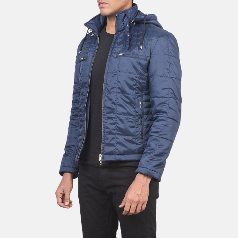Alps Quilted Blue Hooded Windbreaker Nahkatakki Miehille
