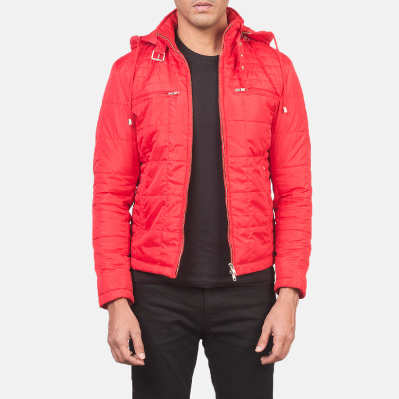 Alps Quilted Red Hooded Windbreaker Nahkatakki Miehille