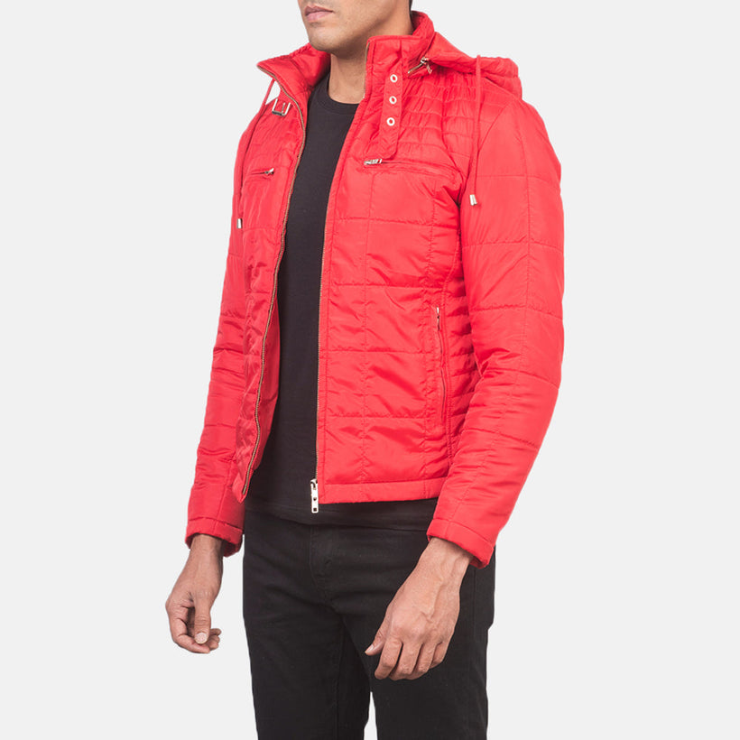 Alps Quilted Red Hooded Windbreaker Nahkatakki Miehille