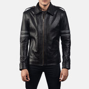 Armstrong Musta Nahkainen Biker-takki Miehille in Black Cowhide Leather - Front Profile View &amp; Tailored Silhouette | Buy Online