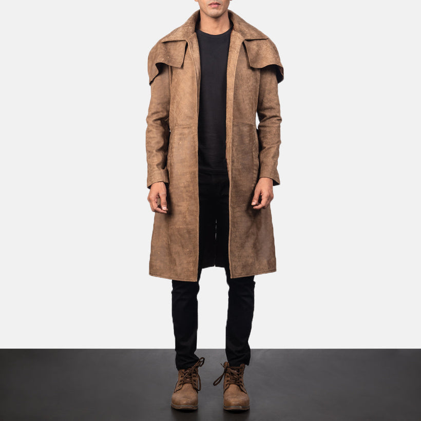 Army Ruskea Leather Duster Miehille