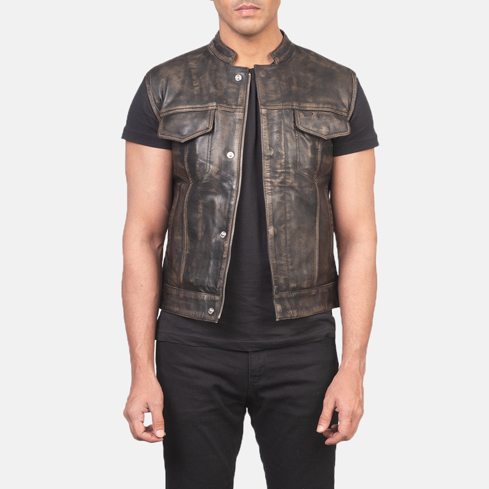 
Atlas Moto Distressed Ruskea Nahkaliivi Miehille in Distressed Brown Sheepskin Leather - Edestä ja räätälöity siluetti | Osta verkosta